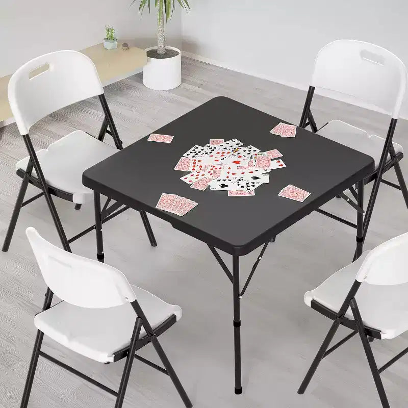 Tavolo pieghevole quadrato nero, 86 cm, 4 posti a sedere