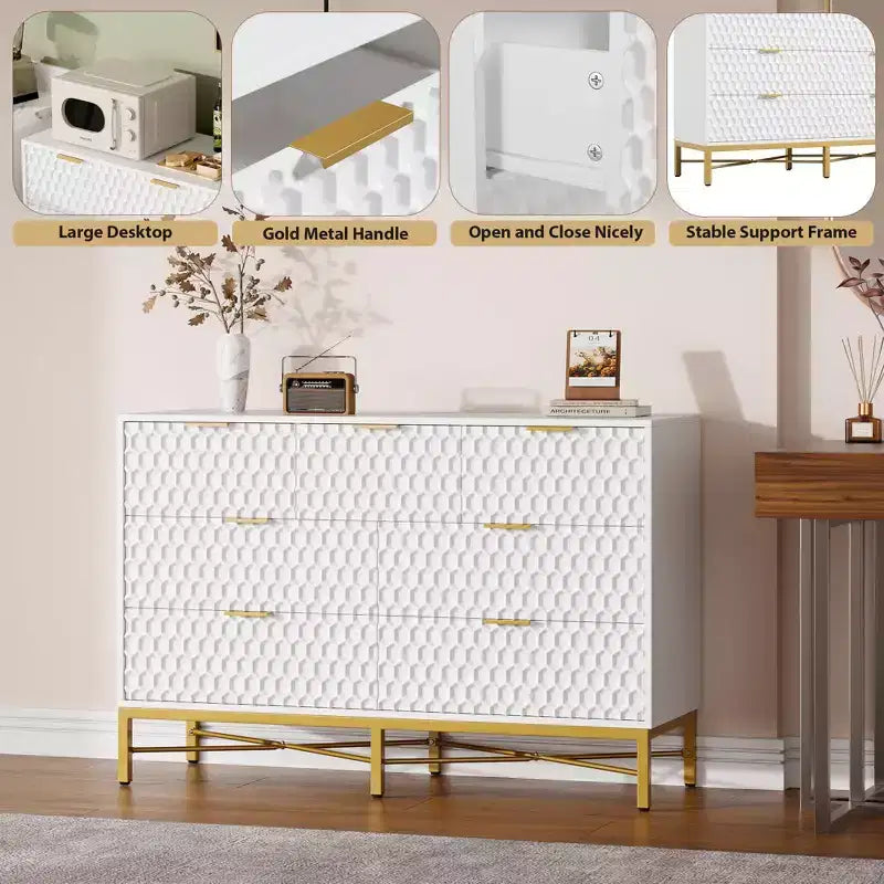 Cassettiera a 7 cassetti, Nero/Bianco, Telaio in metallo, Per una persona – Camera da letto e Soggiorno