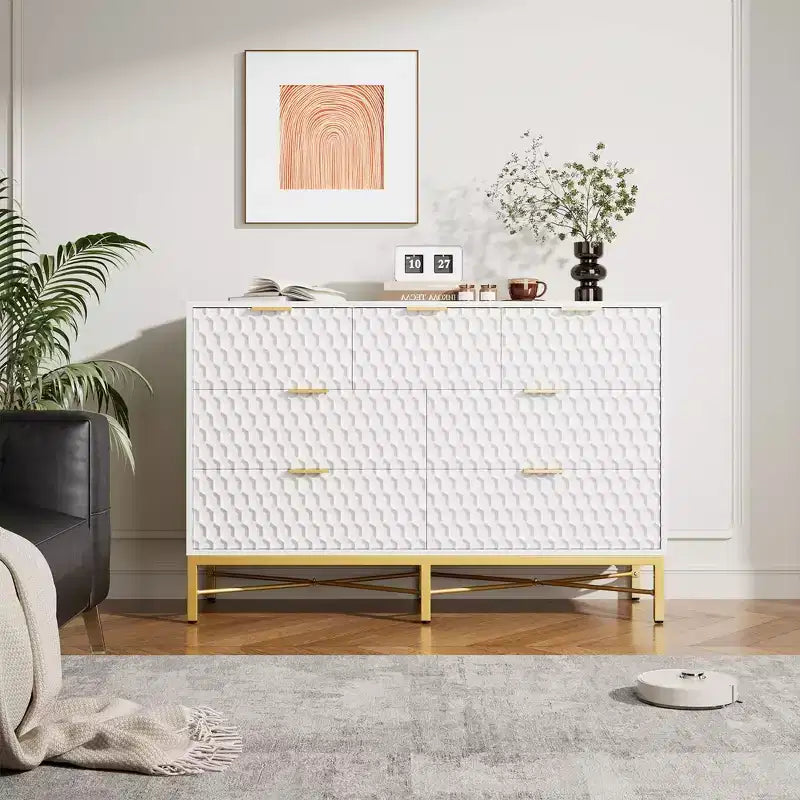 Cassettiera a 7 cassetti, Nero/Bianco, Telaio in metallo, Per una persona – Camera da letto e Soggiorno