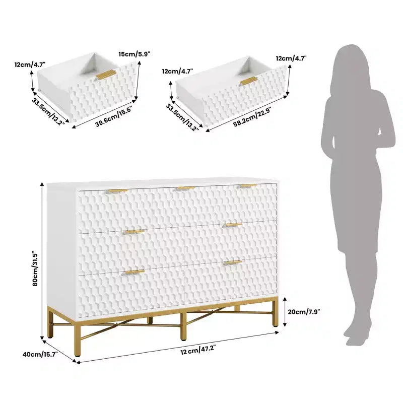 Cassettiera a 7 cassetti, Nero/Bianco, Telaio in metallo, Per una persona – Camera da letto e Soggiorno