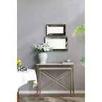Specchio da parete rettangolare argento, cornice con accenti floreali, 1 pezzo