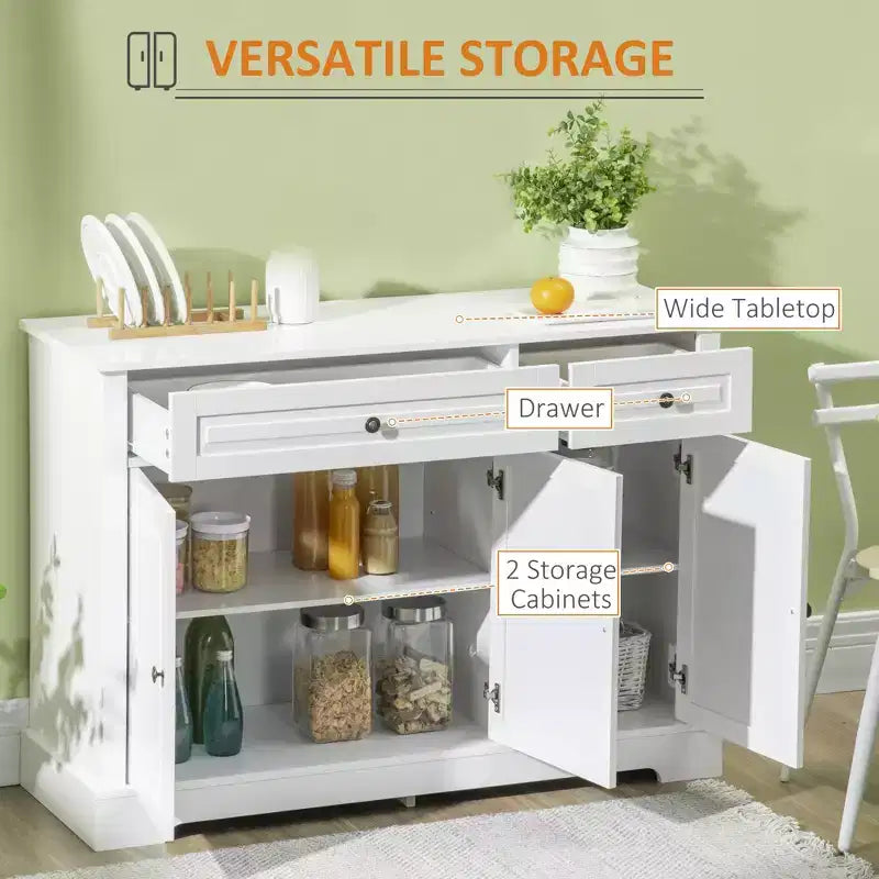 Madia/Credenza Nera/Bianca con 2 Cassetti e Ripiani Regolabili – Montaggio in 2 Persone