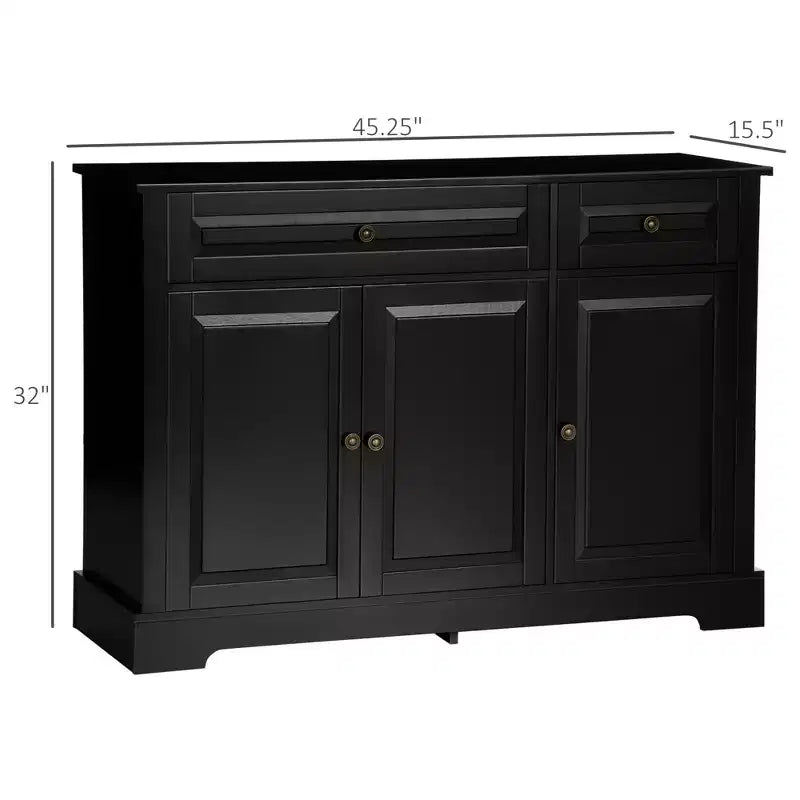 Madia/Credenza Nera/Bianca con 2 Cassetti e Ripiani Regolabili – Montaggio in 2 Persone