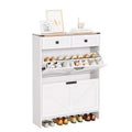 Shoe Storage Cabinet with 2 Flip Drawers and 2 Storage Drawers, Slim Freestanding Narrow Organizer Rack, Wooden Hidden Shoe Cabinet Organizer White