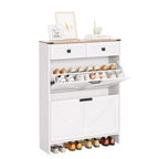 Shoe Storage Cabinet with 2 Flip Drawers and 2 Storage Drawers, Slim Freestanding Narrow Organizer Rack, Wooden Hidden Shoe Cabinet Organizer White
