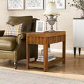 Okak Farmhouse Rectangular End Table with Bottom Storage Shelf, Wooden Side Table with Thick Tabletop, Small Table for Living Room, Office, Walnut
