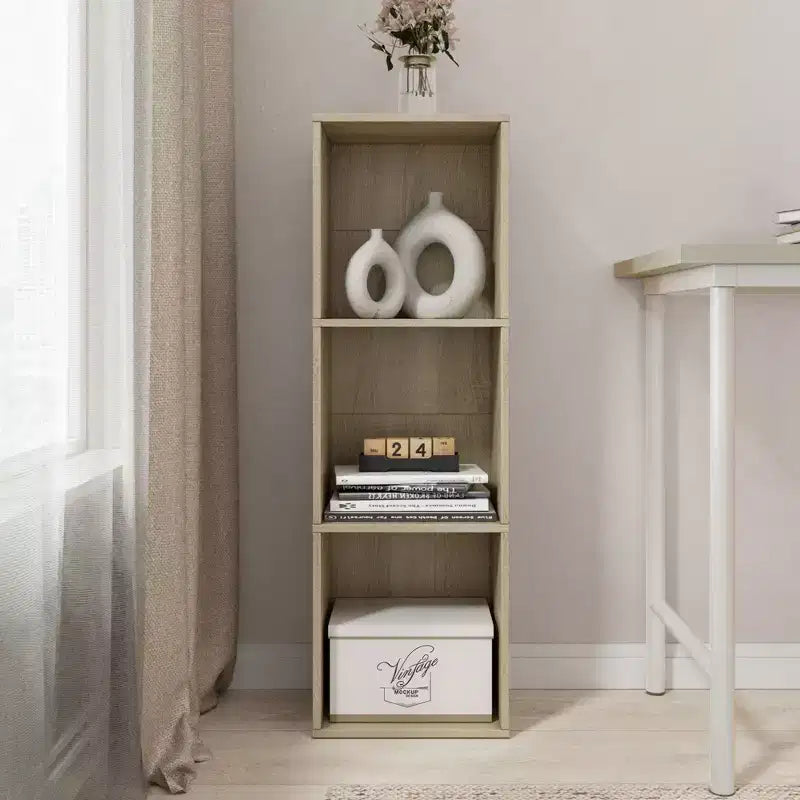 Libreria Etagere a 3 Ripiani Rovere Naturale / Bianco – Montaggio Monoposto