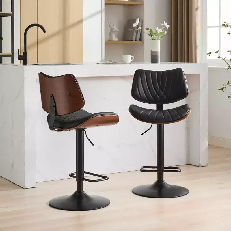 Sgabello da bar girevole regolabile Beige/Nero, stile Mid-Century, set da 2