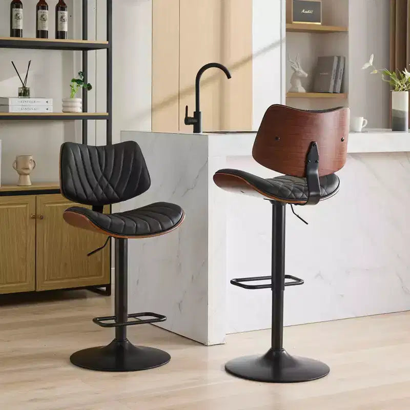 Sgabello da bar girevole regolabile Beige/Nero, stile Mid-Century, set da 2