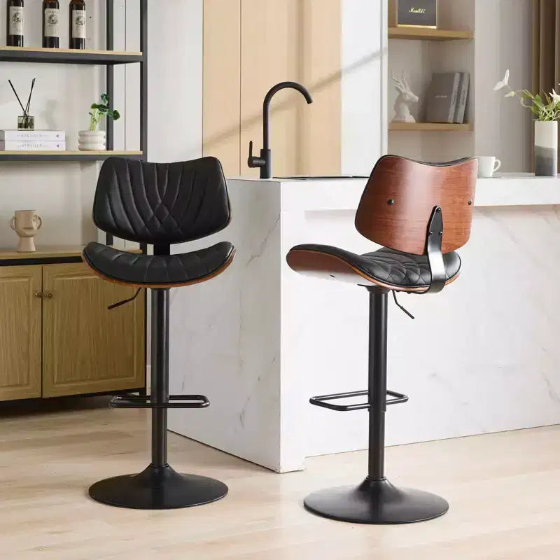 Sgabello da bar girevole regolabile Beige/Nero, stile Mid-Century, set da 2