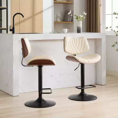 Sgabello da bar girevole regolabile Beige/Nero, stile Mid-Century, set da 2