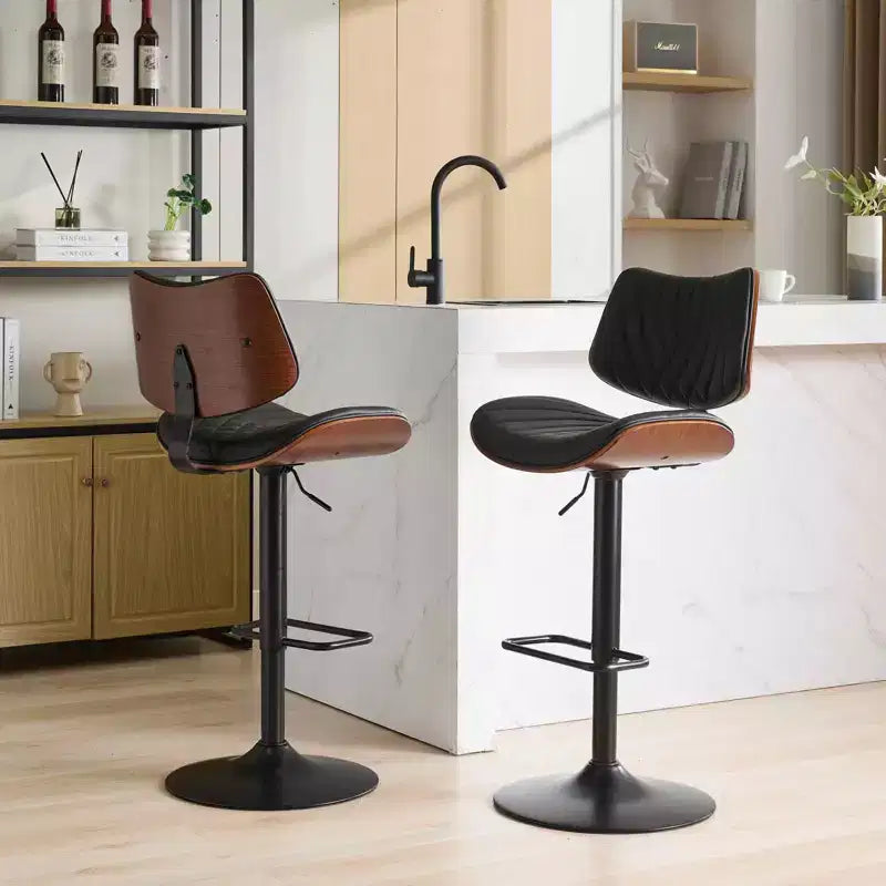 Sgabello da bar girevole regolabile Beige/Nero, stile Mid-Century, set da 2