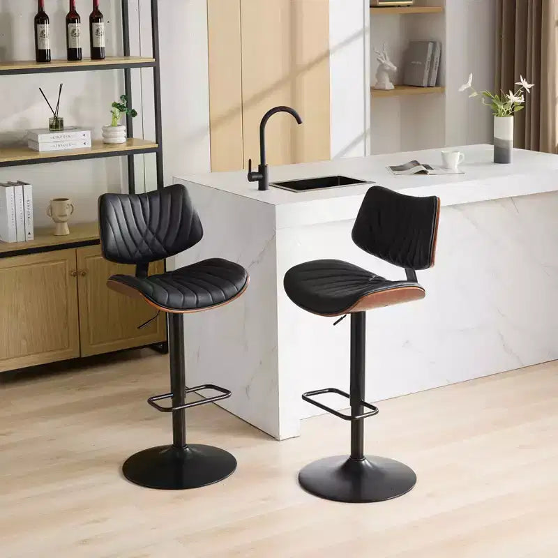 Sgabello da bar girevole regolabile Beige/Nero, stile Mid-Century, set da 2