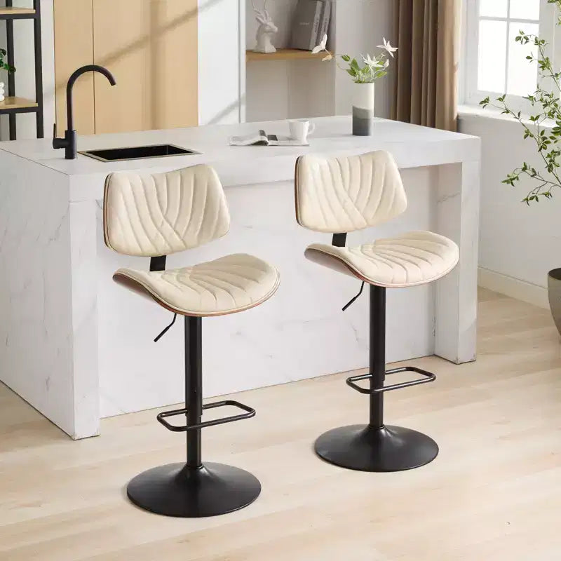 Sgabello da bar girevole regolabile Beige/Nero, stile Mid-Century, set da 2