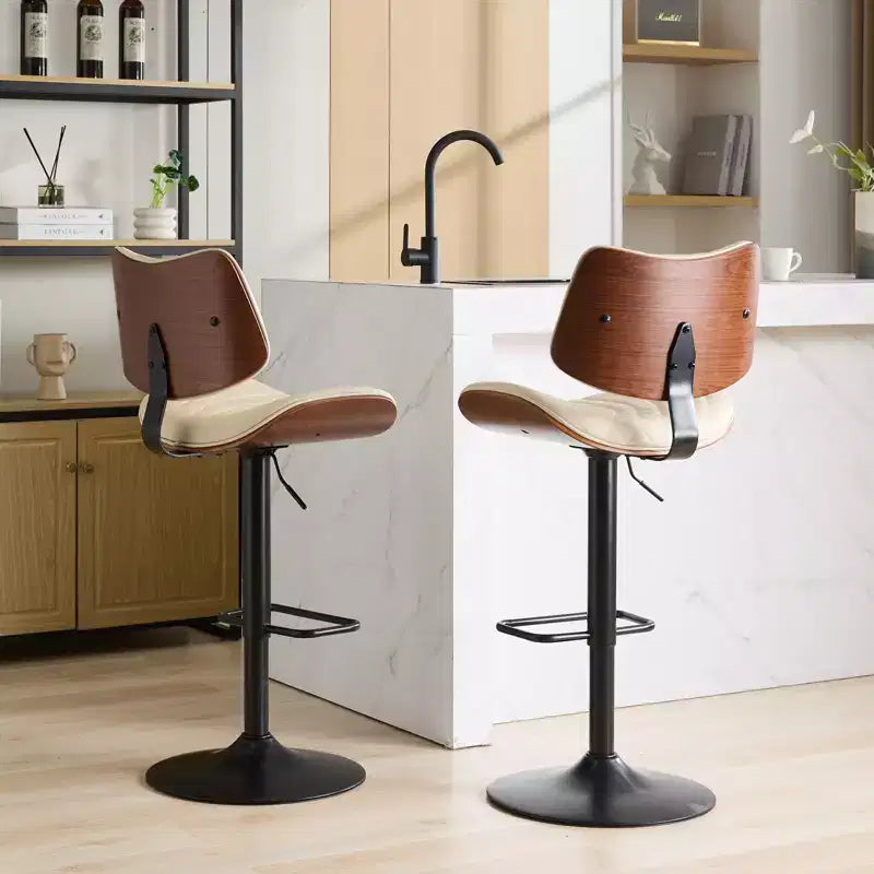 Sgabello da bar girevole regolabile Beige/Nero, stile Mid-Century, set da 2