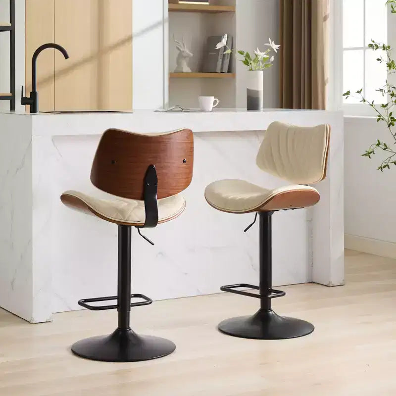 Sgabello da bar girevole regolabile Beige/Nero, stile Mid-Century, set da 2