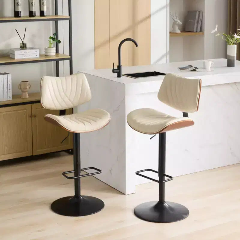 Sgabello da bar girevole regolabile Beige/Nero, stile Mid-Century, set da 2