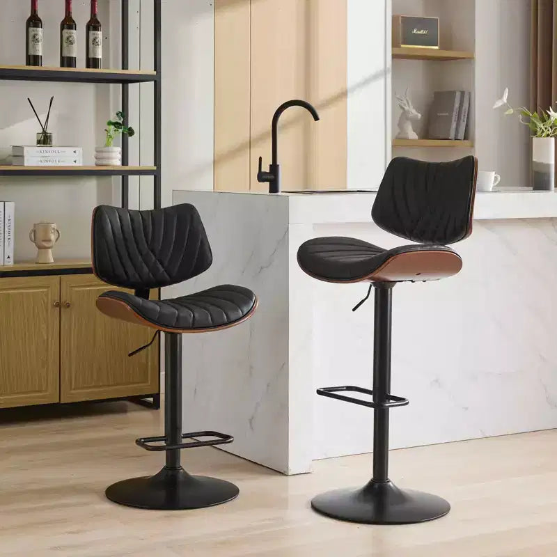 Sgabello da bar girevole regolabile Beige/Nero, stile Mid-Century, set da 2