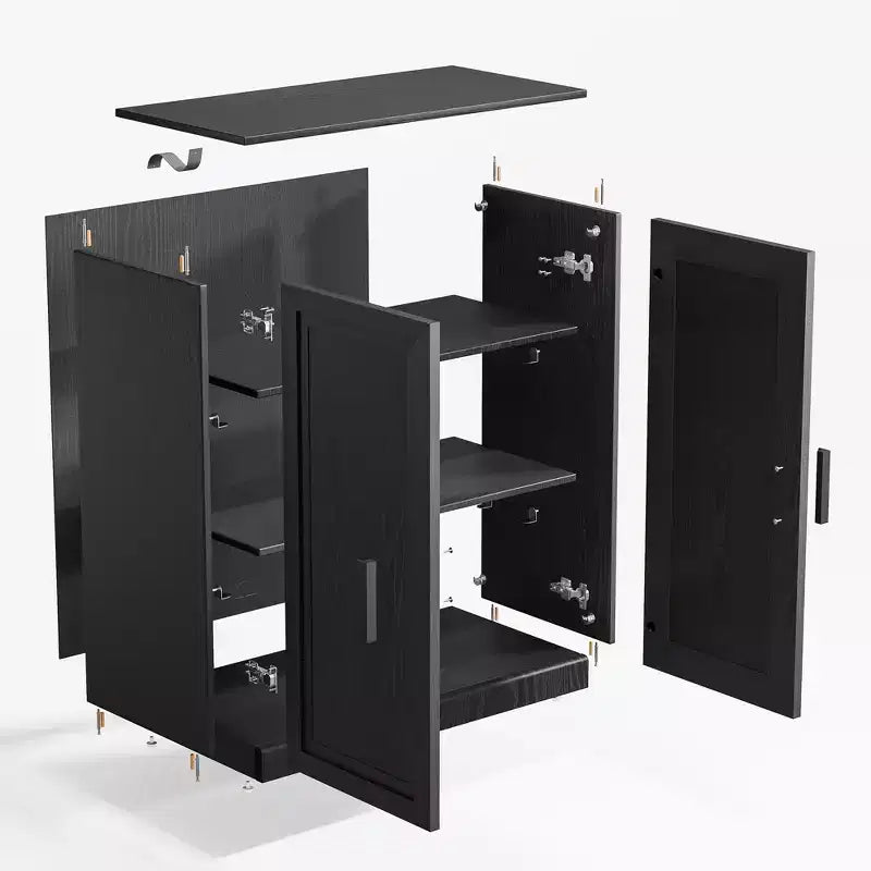 Mobile contenitore nero con venature in legno da 91 cm con 2 ante e ripiano regolabile
