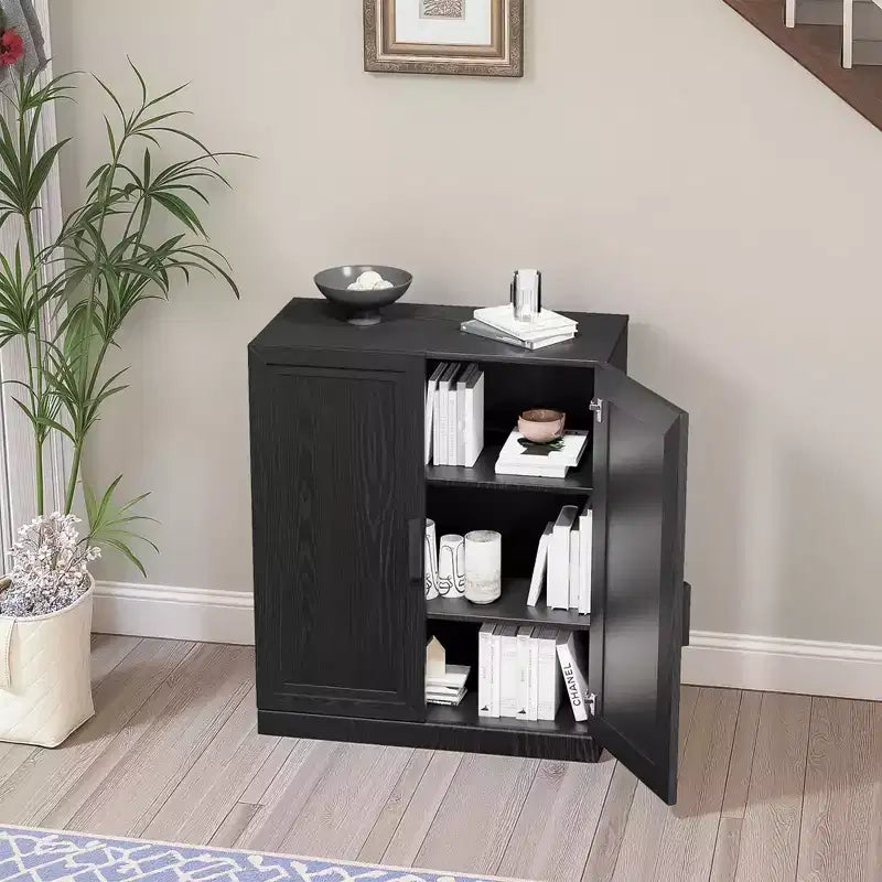 Mobile contenitore nero con venature in legno da 91 cm con 2 ante e ripiano regolabile