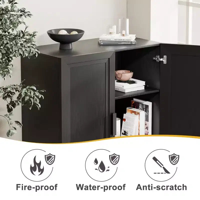 Mobile contenitore nero con venature in legno da 91 cm con 2 ante e ripiano regolabile