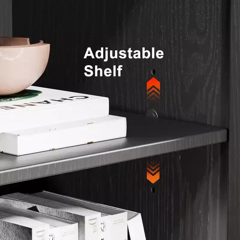 Mobile contenitore nero con venature in legno da 91 cm con 2 ante e ripiano regolabile