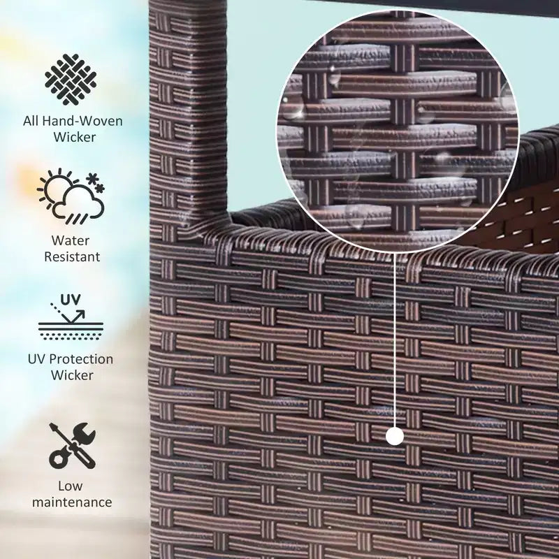 Tavolino da esterno in vimini rattan con foro per ombrellone, marrone/nero, 2 colori, 1 persona