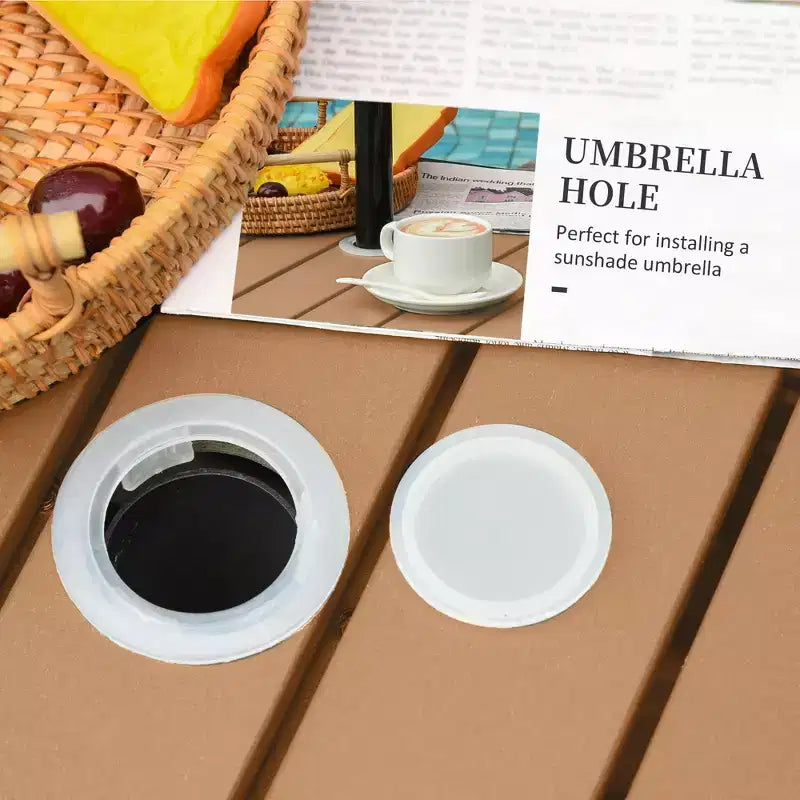 Tavolino da esterno in vimini rattan con foro per ombrellone, marrone/nero, 2 colori, 1 persona