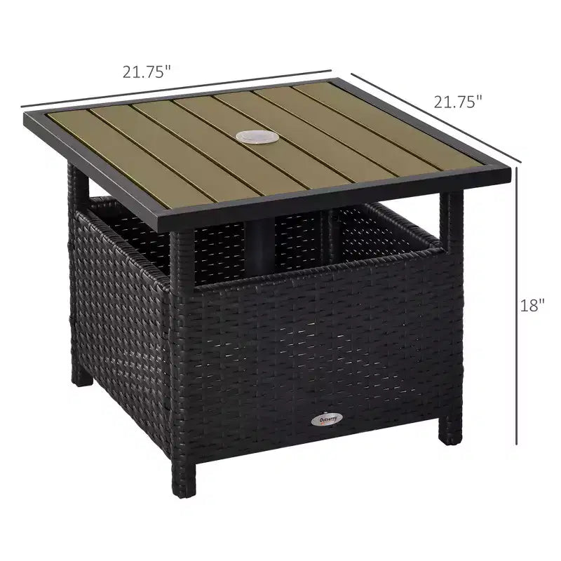 Tavolino da esterno in vimini rattan con foro per ombrellone, marrone/nero, 2 colori, 1 persona