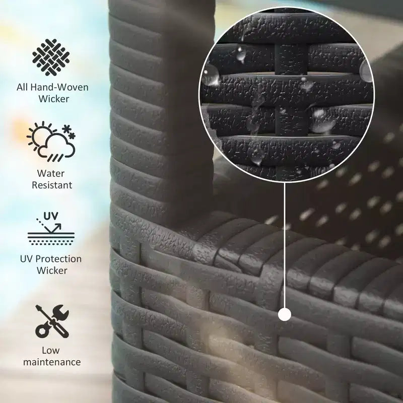 Tavolino da esterno in vimini rattan con foro per ombrellone, marrone/nero, 2 colori, 1 persona