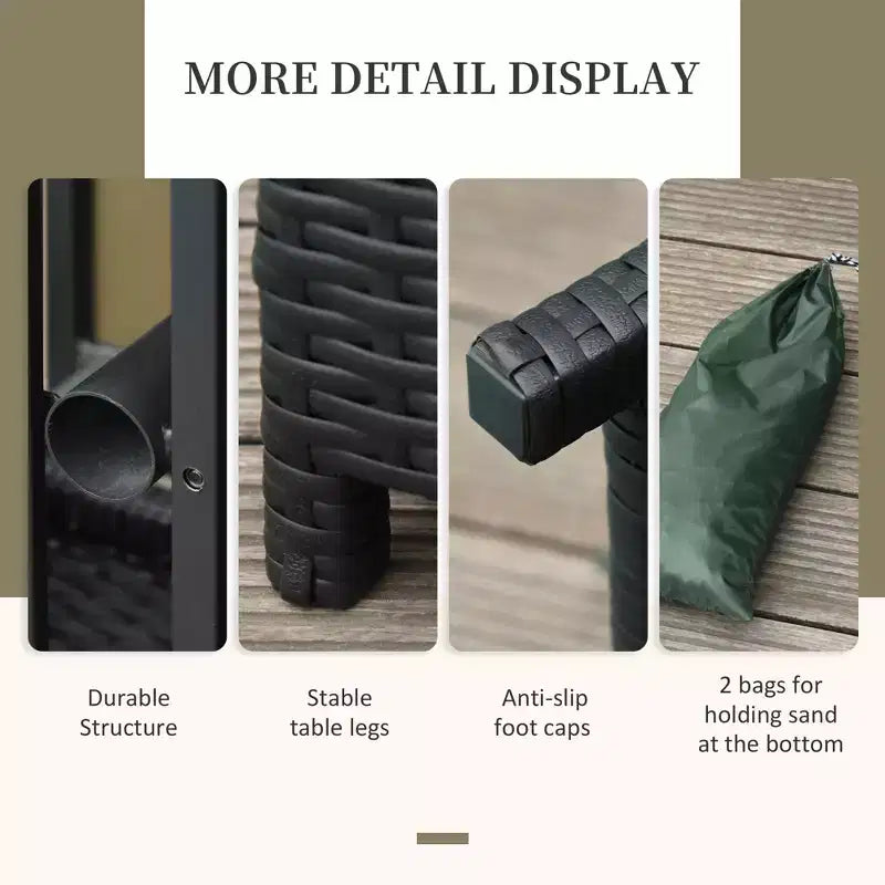 Tavolino da esterno in vimini rattan con foro per ombrellone, marrone/nero, 2 colori, 1 persona
