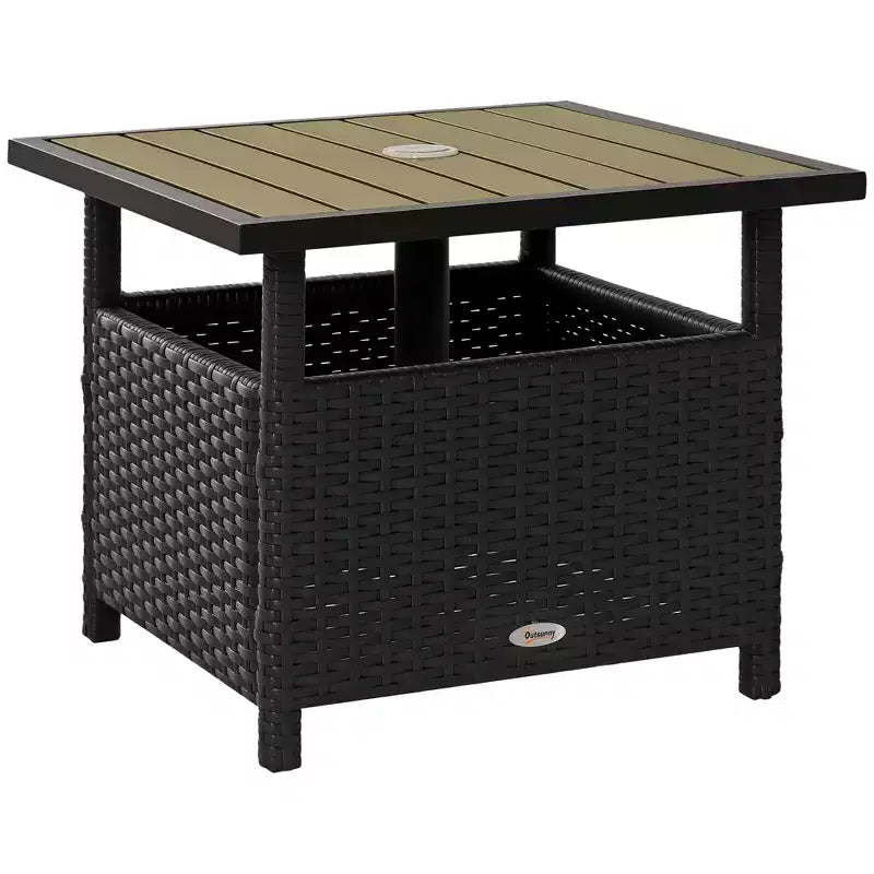 Tavolino da esterno in vimini rattan con foro per ombrellone, marrone/nero, 2 colori, 1 persona