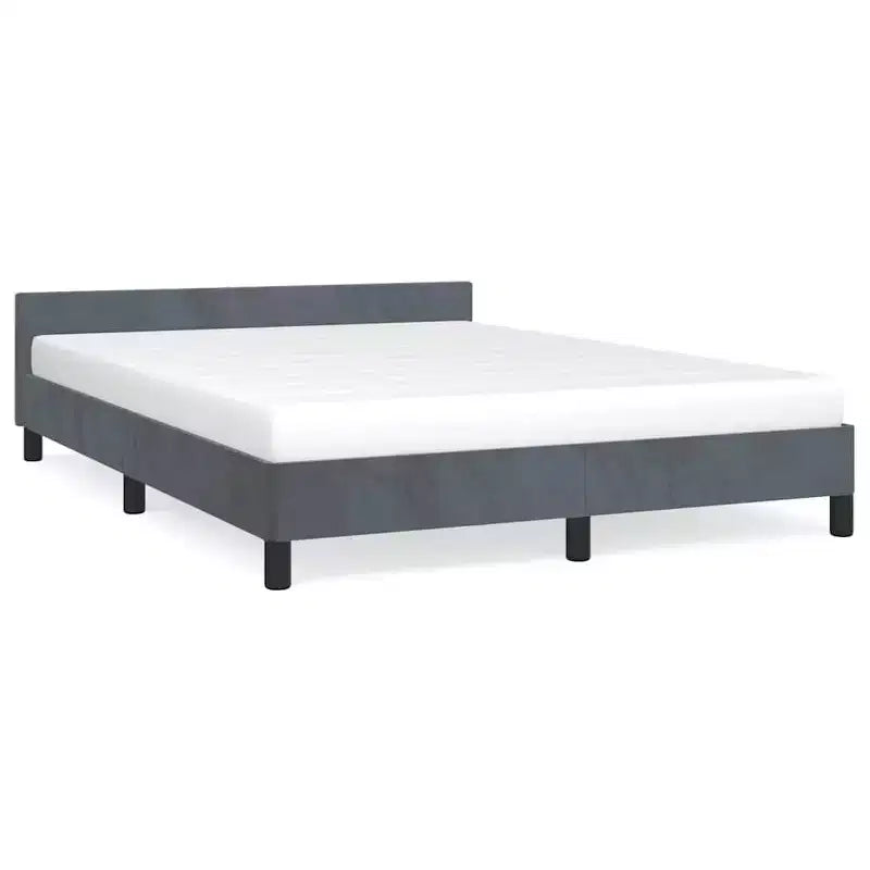 Struttura letto matrimoniale Queen Size in velluto grigio scuro, senza testiera, per 2 persone