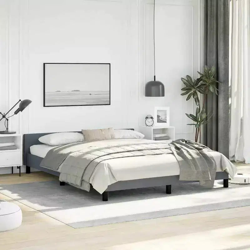 Struttura letto matrimoniale Queen Size in velluto grigio scuro, senza testiera, per 2 persone