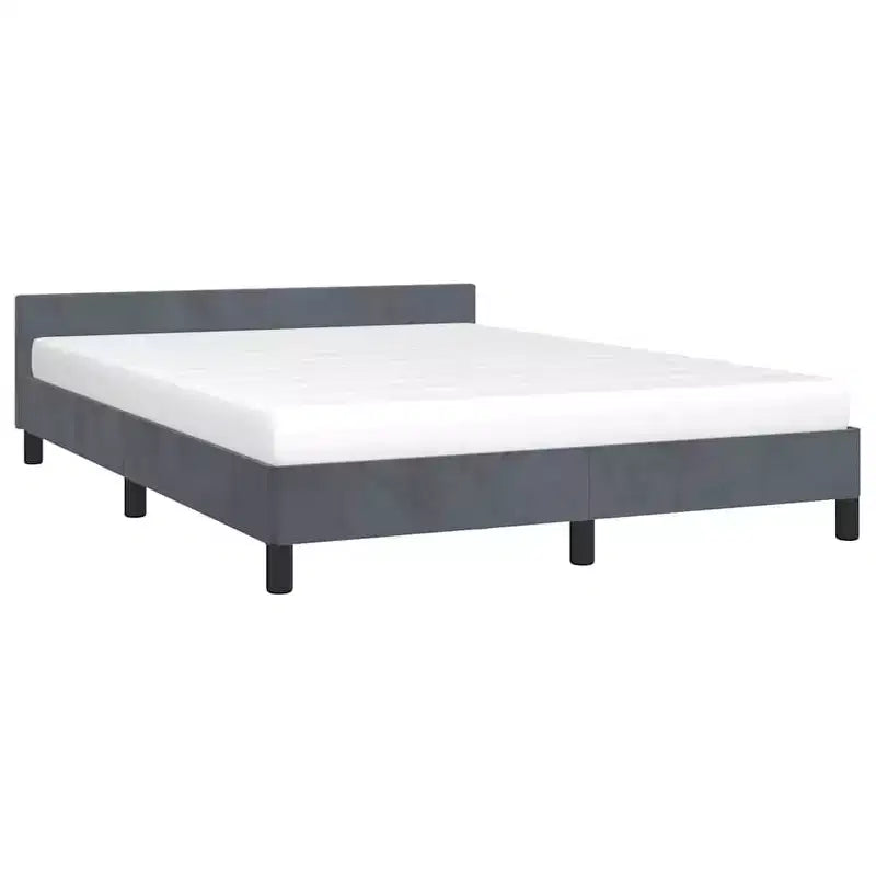 Struttura letto matrimoniale Queen Size in velluto grigio scuro, senza testiera, per 2 persone