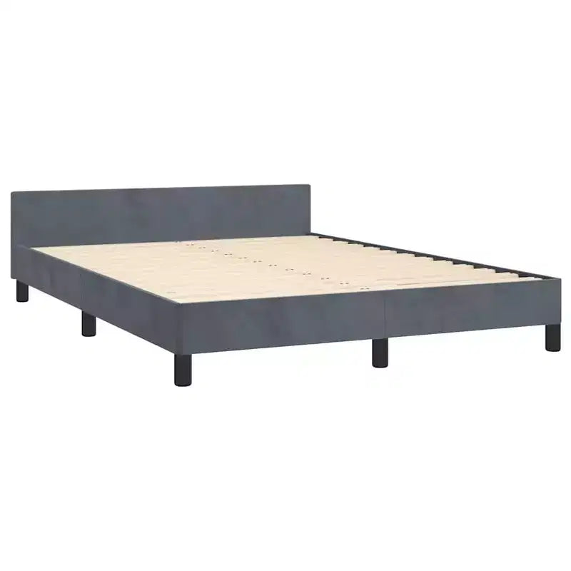 Struttura letto matrimoniale Queen Size in velluto grigio scuro, senza testiera, per 2 persone