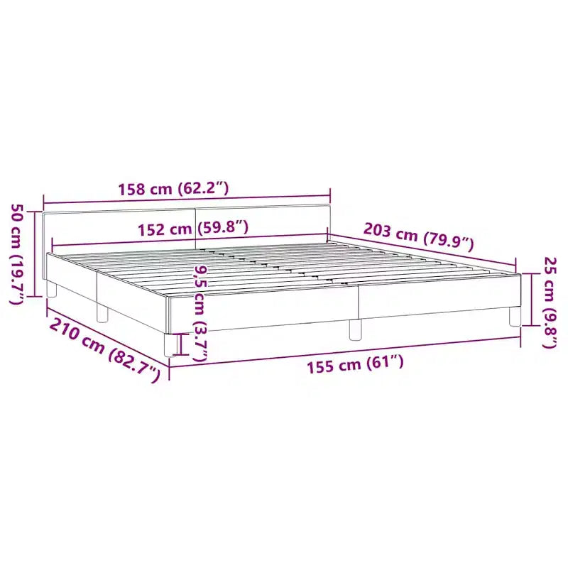 Struttura letto matrimoniale Queen Size in velluto grigio scuro, senza testiera, per 2 persone