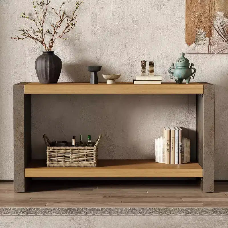Tavolo Consolle Industriale Marrone con Ripiano Inferiore, Top Effetto Legno, 150 cm Larghezza, Montaggio 1 Persona