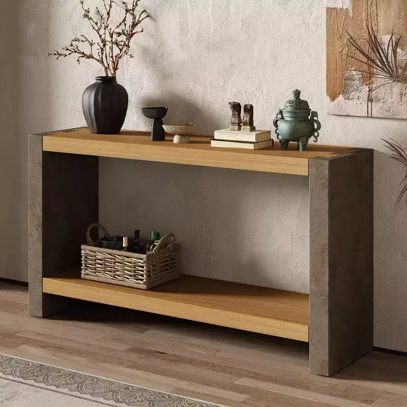 Tavolo Consolle Industriale Marrone con Ripiano Inferiore, Top Effetto Legno, 150 cm Larghezza, Montaggio 1 Persona