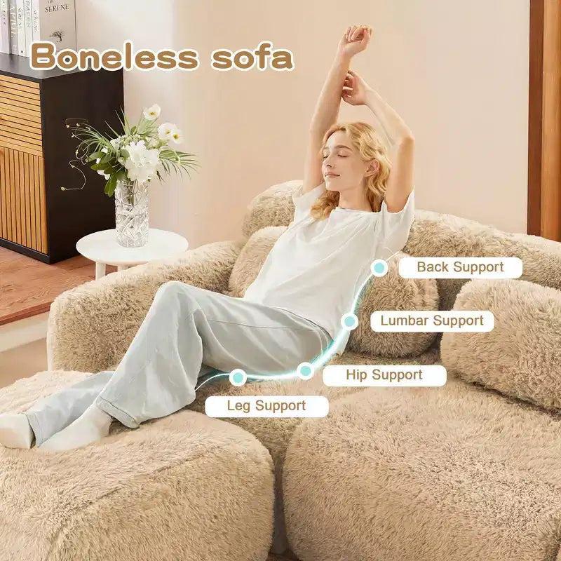 Divano sezionale a U in marrone / grigio / kaki chiaro / rosa, modulare in 4 pezzi, 3 posti