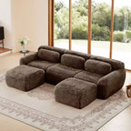 114.6 inch Brown U-shaped Boneless Sectional Sofa with Throw Pillows and 2 Ottomans 32D High Density Sponge for Living Rooms