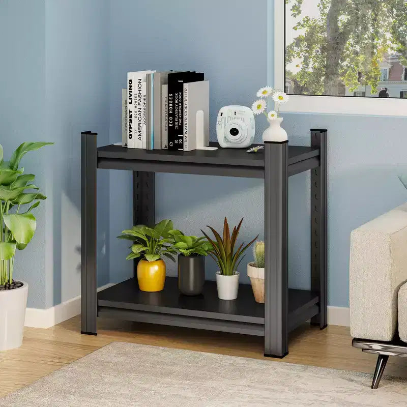 Clihome Compact 2-Tier Metal Shelf, Adjustable Height Vertical Storage Rack