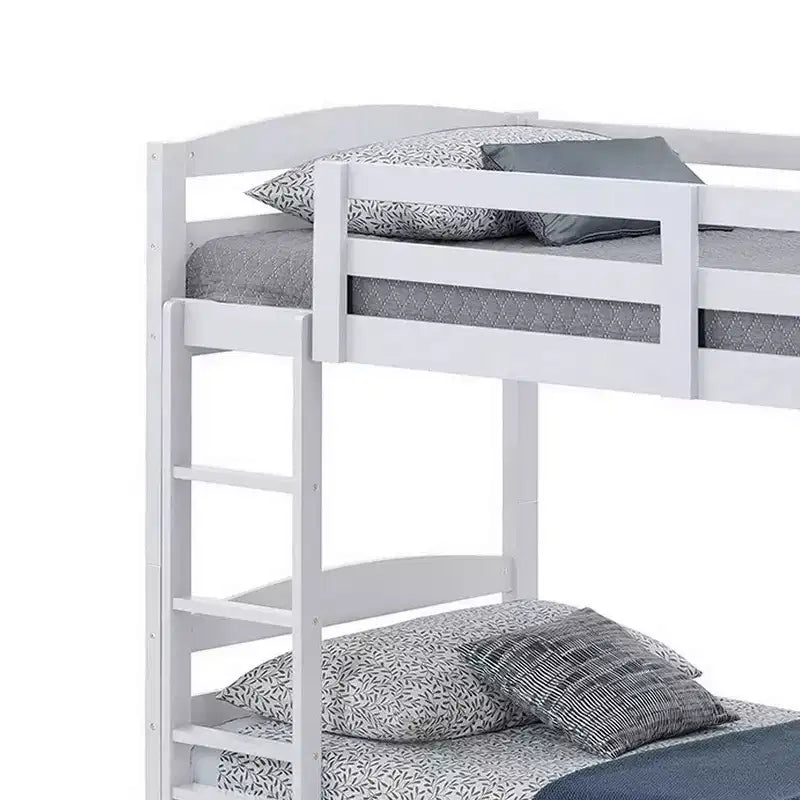 Letto a castello singolo su singolo bianco con scaletta, design a doghe ad arco, per 2 persone