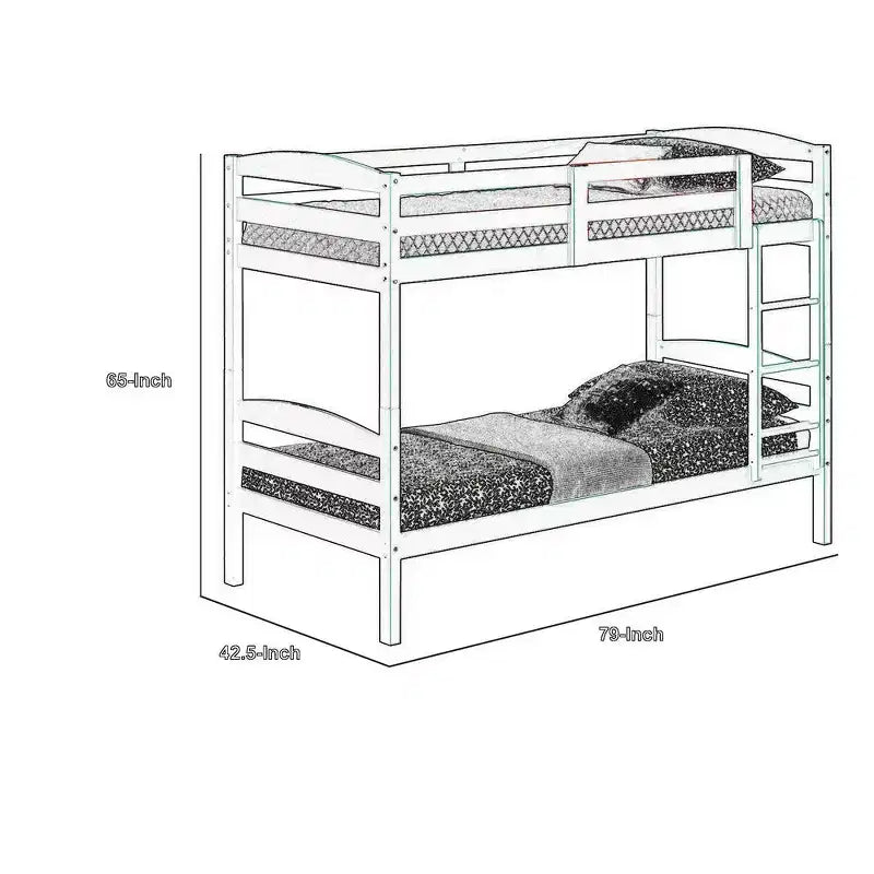 Letto a castello singolo su singolo bianco con scaletta, design a doghe ad arco, per 2 persone