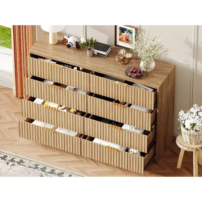 Cassettiera doppia a 8 cassetti, stile scanalato, nero/naturale/bianco