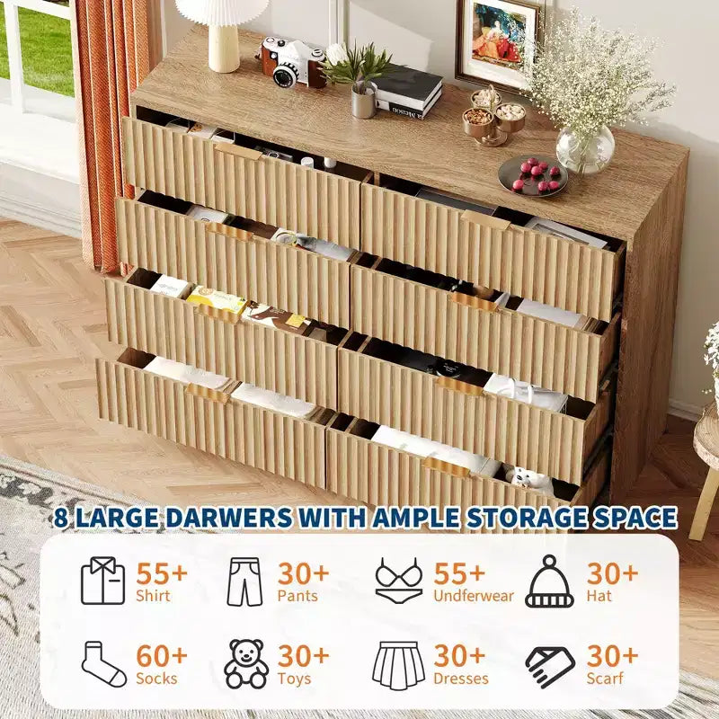 Cassettiera doppia a 8 cassetti, stile scanalato, nero/naturale/bianco