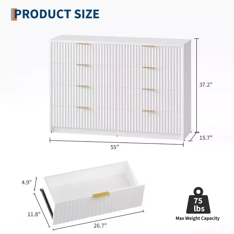 Cassettiera doppia a 8 cassetti, stile scanalato, nero/naturale/bianco