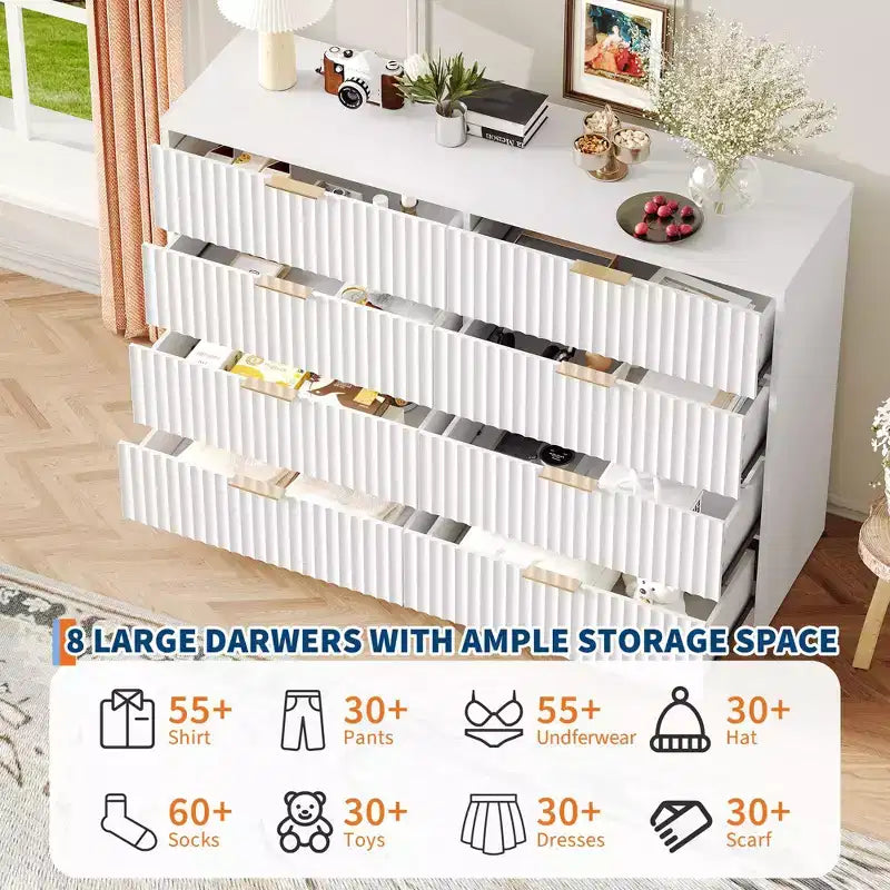Cassettiera doppia a 8 cassetti, stile scanalato, nero/naturale/bianco
