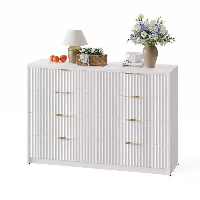 Cassettiera doppia a 8 cassetti, stile scanalato, nero/naturale/bianco