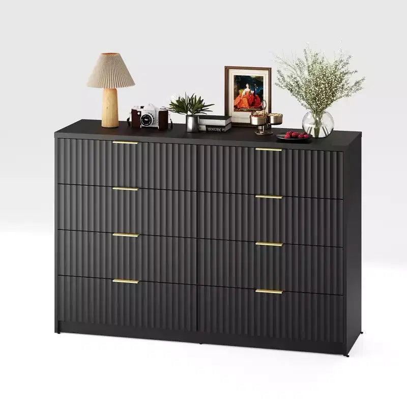 Cassettiera doppia a 8 cassetti, stile scanalato, nero/naturale/bianco
